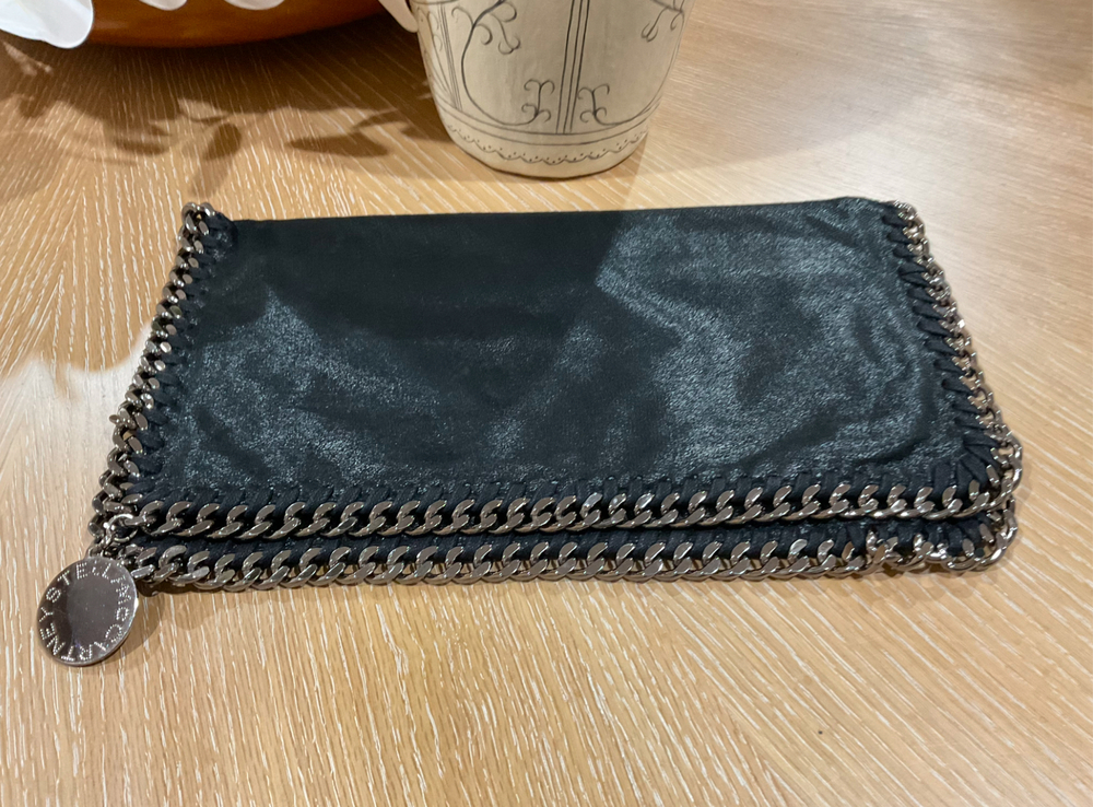 Stella McCartney Black Falabella Clutch Bag with Gunmetal Hardwear